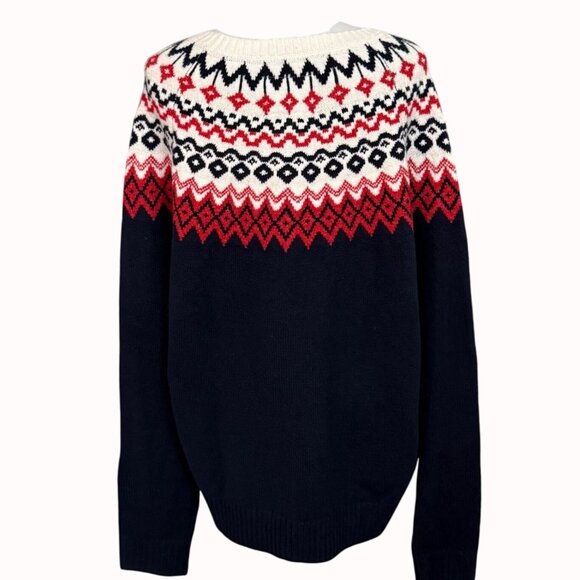 Fair Isle Navy Sweater Mens Large Knit Cozy Warm Cabin Core Pullover Classic Ski - Picture 4 of 14